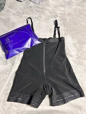 Shapellx Black High-Waist Firm Control Bodysuit with Lace Trim